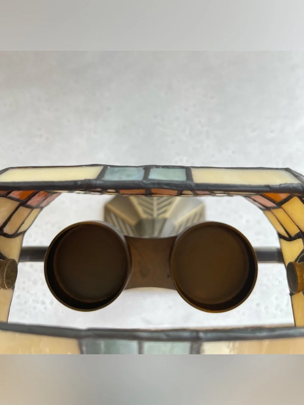 PartyLite Stained Glass Bankers Art Deco Style Double Tealight Holder Desk Lamp - Picture 3 of 10